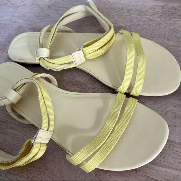 Rebecca Allen, The Flat Strappy Sandals, Velcro ankle strap, Citrine Yellow NWOB - Picture 5 of 6